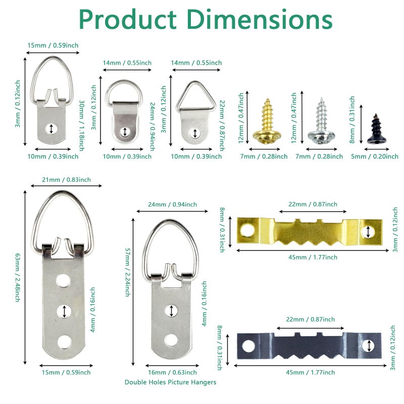 Renashed 415Pcs Picture Hanging Kit D Ring Hangers and Sawtooth Shape with Screws Hook Assortment for Hanging Heavy Duty Canvas Paintings Picture Frame Clock Artwork-7 Models - Image 2